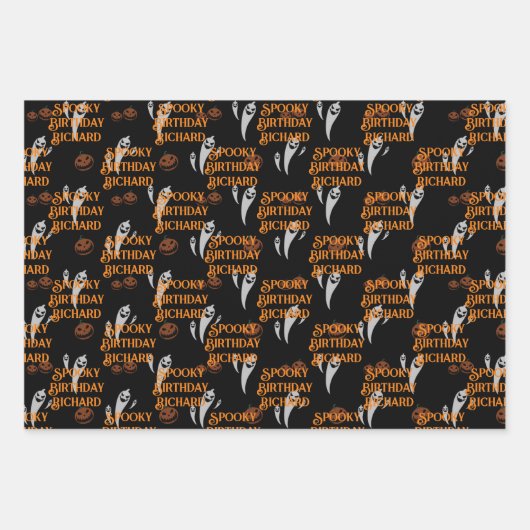 Halloween Custom Text Spooky Ghosts 3 Geschenkpapier Set (Vorderseite 2)