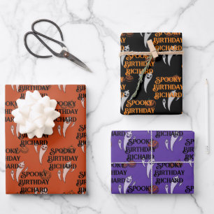 Halloween Custom Text Spooky Ghosts 3 Geschenkpapier Set