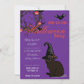 Halloween Custom Whimsical Funny Cat Lila Einladung (Vorderseite)