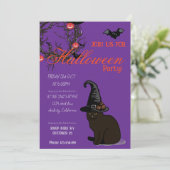 Halloween Custom Whimsical Funny Cat Lila Einladung (Stehend Vorderseite)