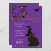 Halloween Custom Whimsical Funny Cat Lila Einladung (Vorne/Hinten)