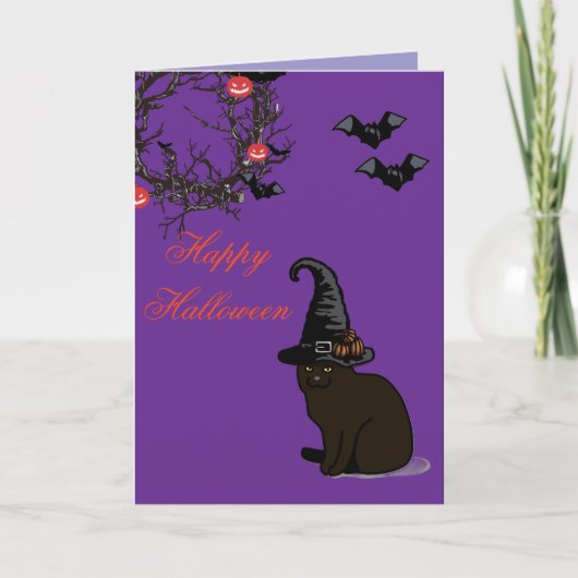 Halloween Custom Whimsical Funny Cat Lila Karte (Vorderseite)