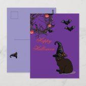 Halloween Custom Whimsical Funny Cat Lila Postkarte (Vorne/Hinten)