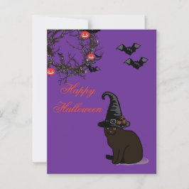 Halloween Custom Whimsical Funny Cat Lila Postkarte