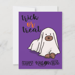 Halloween Custom Whimsical Funny Ghost Dog Lila Postkarte