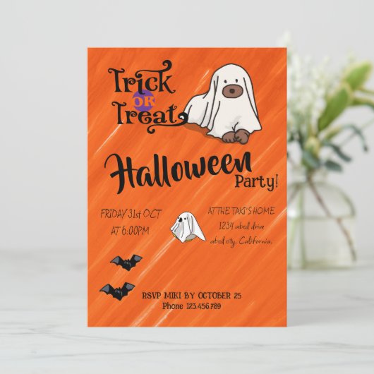Halloween Custom Whimsical Funny Modern Orange Einladung (Stehend Vorderseite)