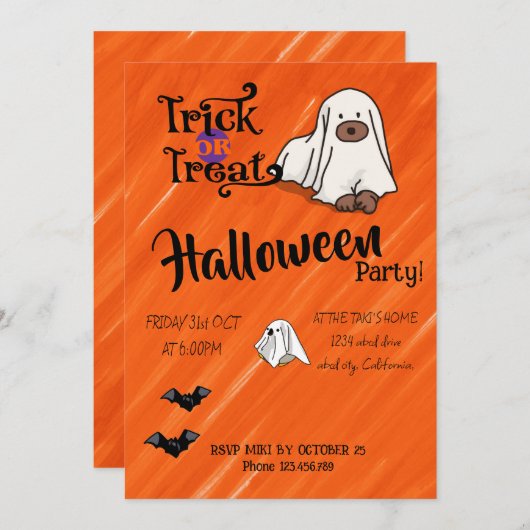 Halloween Custom Whimsical Funny Modern Orange Einladung (Vorne/Hinten)