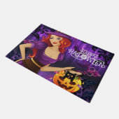 Halloween Custom Whimsical Niedlich Hexe Lila Fußmatte (Schrägansicht)