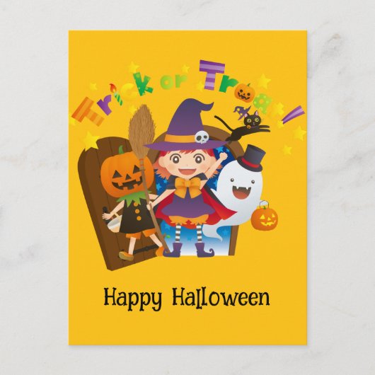 Halloween Custom Whimsical Niedlich Hexenmädchen Postkarte (Vorderseite)