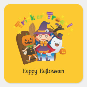 Halloween Custom Whimsical Niedlich Hexenmädchen Quadratischer Aufkleber
