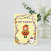 Halloween Custom Whimsical Niedlich Pumpkin Girl Postkarte (Stehend Vorderseite)