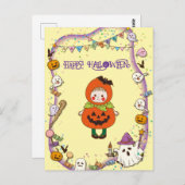 Halloween Custom Whimsical Niedlich Pumpkin Girl Postkarte (Vorne/Hinten)