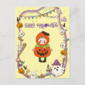 Halloween Custom Whimsical Niedlich Pumpkin Girl Postkarte (Vorderseite)