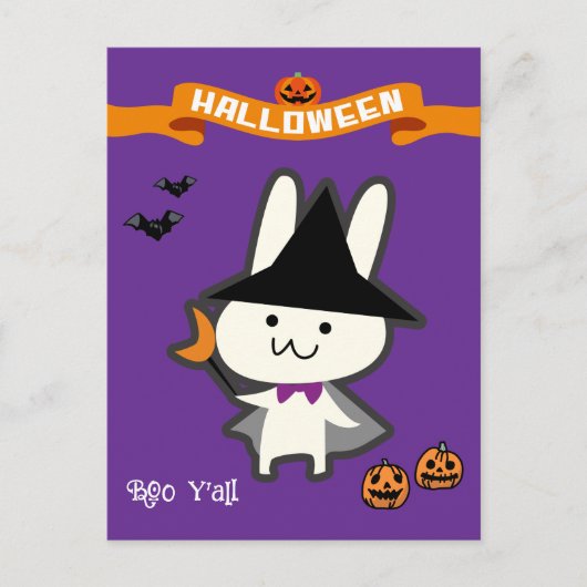 Halloween Custom Whimsical Niedlich Wizard Rabbit Postkarte (Vorderseite)