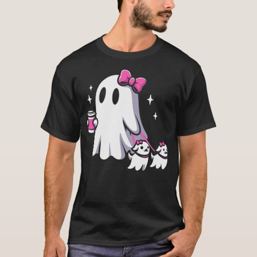 Halloween Cute Ghost Walking Dog Spooky Pink Coque T-Shirt (Vorderseite)