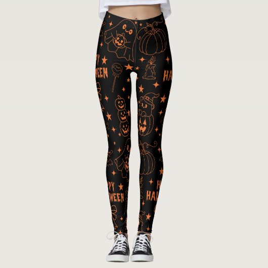 Halloween Cute Kawaii Outline Leggings (Vorderseite)