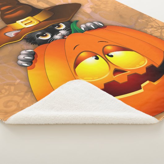 Halloween Cute Kitty Witch and Pumpkin Friend Sherpadecke (3/4)