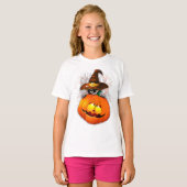 Halloween Cute Kitty Witch and Pumpkin Friend  T-Shirt (Vorne ganz)