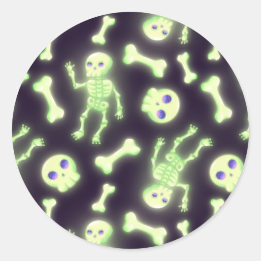 Halloween Cute Spooky Glowing Skeleton Bones Skull Runder Aufkleber (Vorderseite)