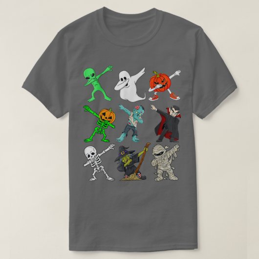 Halloween Dabbing Skeleton Hexe und Monster Funn T-Shirt (Design vorne)
