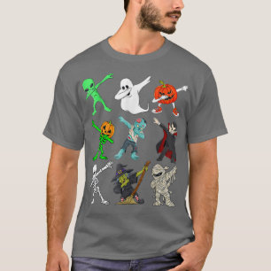 Halloween Dabbing Skeleton Hexe und Monster Funn T-Shirt