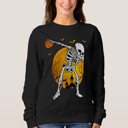 Halloween Dabbing Skeleton Pumpkin Spooky Illustra Sweatshirt (Vorderseite)