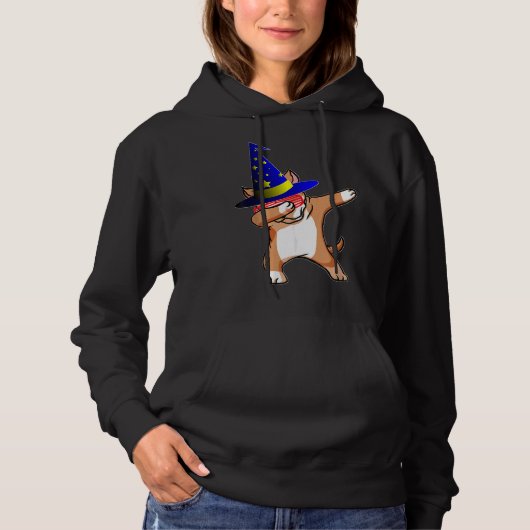 Halloween Dabbing Wizard Pitbull Puppy Dog Hexe H Hoodie (Vorderseite)