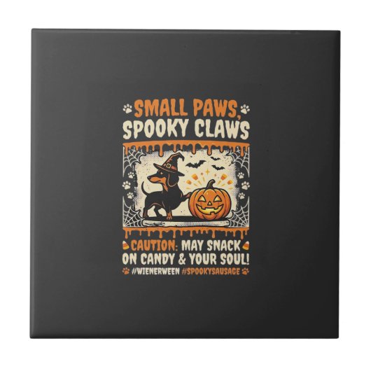 Halloween Dachshund Gruselige Warnung Fliese (Vorderseite)