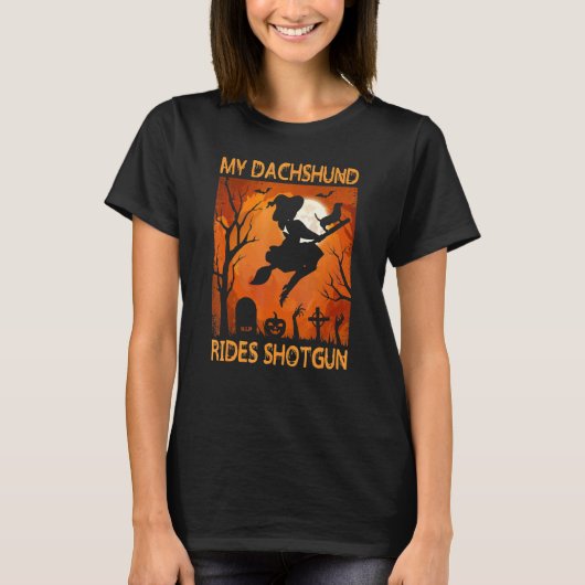 Halloween Dachshund Hexenhund Mama oder Papa Dachs T-Shirt (Vorderseite)
