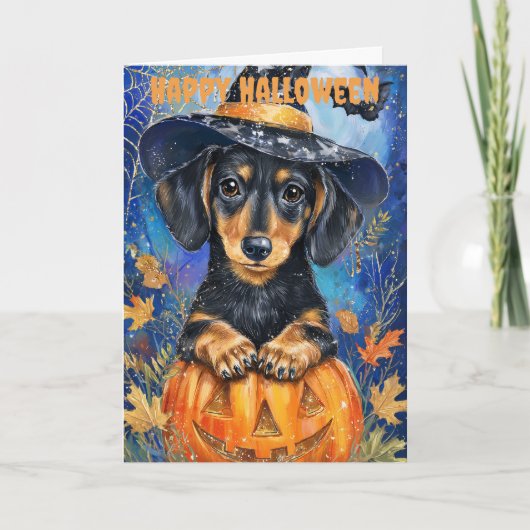 Halloween-Dackel Feiertagskarte (Vorderseite)