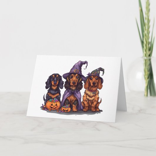 Halloween Dackel Hexenhunde Karte (Vorderseite)
