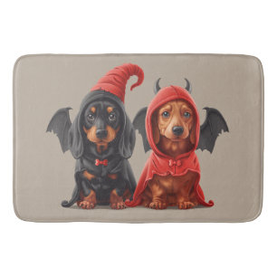 Halloween Dackel Hunde Devil Bat Badematte