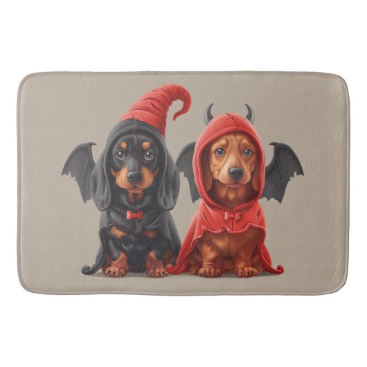 Halloween Dackel Hunde Devil Bat Badematte (Vorderseite)