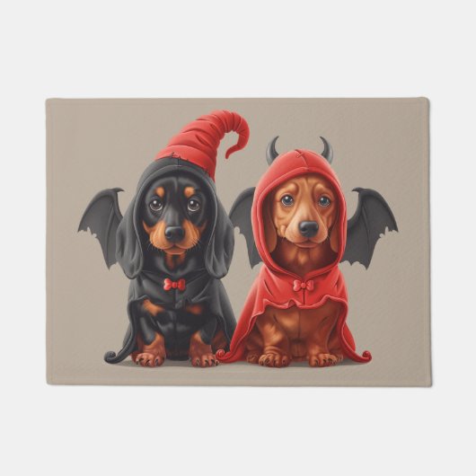Halloween Dackel Hunde Devil Bat Fußmatte (Vorderseite)
