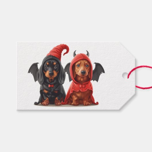Halloween Dackel Hunde Devil Bat Geschenkanhänger (Vorderseite (Horizontal))