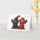 Halloween Dackel Hunde Devil Bat Karte (Gelbe Blume)