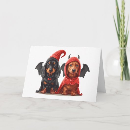 Halloween Dackel Hunde Devil Bat Karte (Vorderseite)