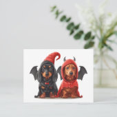 Halloween Dackel Hunde Devil Bat Postkarte (Stehend Vorderseite)