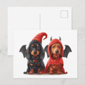 Halloween Dackel Hunde Devil Bat Postkarte (Vorne/Hinten)