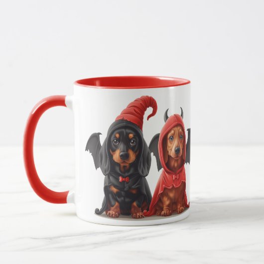 Halloween Dackel Hunde Devil Bat Tasse (Links)
