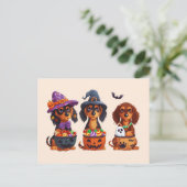 Halloween Dackel Hunde Pumpkin Candy Bucket Postkarte (Stehend Vorderseite)