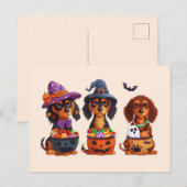 Halloween Dackel Hunde Pumpkin Candy Bucket Postkarte (Vorne/Hinten)
