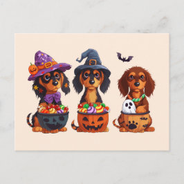 Halloween Dackel Hunde Pumpkin Candy Bucket Postkarte