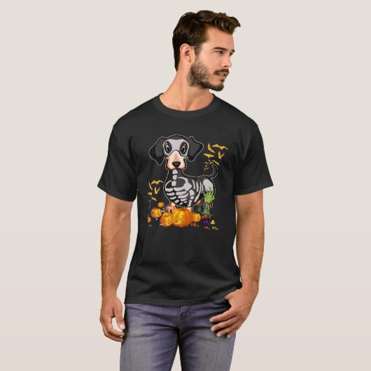 Halloween Dackel Skeleton Dog Lover T-Shirt (Vorne ganz)