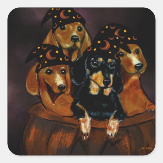 Halloween-Dackeln Quadratischer Aufkleber (Vorderseite)