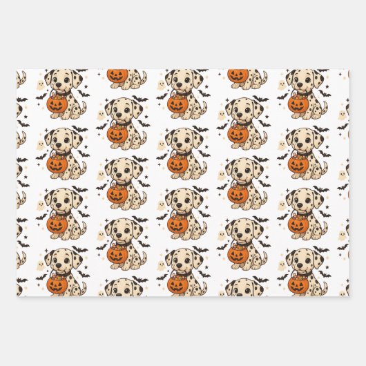 Halloween Dalmatiner Dog Trick oder Tree Geschenkpapier Set (Vorderseite)