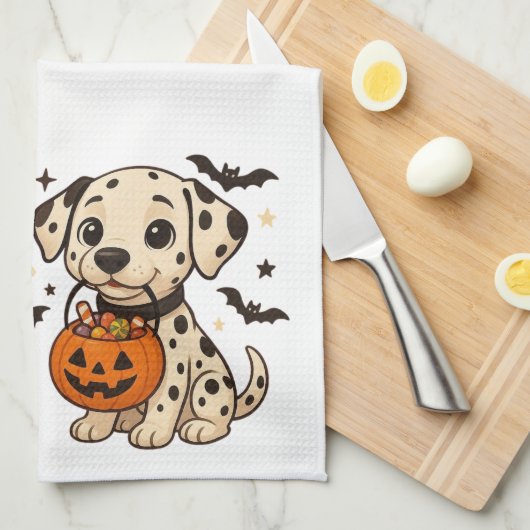 Halloween Dalmatiner Dog Trick oder Tree Geschirrtuch (Viertel Falte)