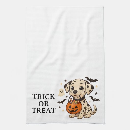 Halloween Dalmatiner Dog Trick oder Tree Geschirrtuch (Vertikal)