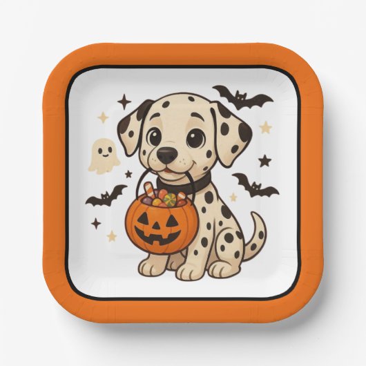 Halloween Dalmatiner Dog Trick oder Tree Pappteller (Vorderseite)