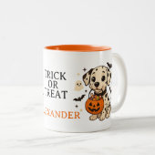Halloween Dalmatiner Dog Trick oder Tree Zweifarbige Tasse (VorderseiteRechts)